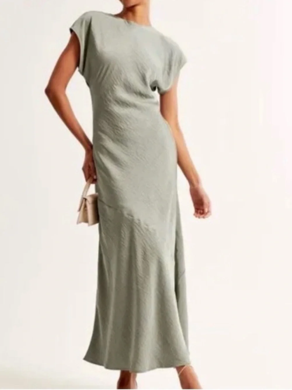 Abercrombie Short Sleeve Crinkle Satin Maxi Dress